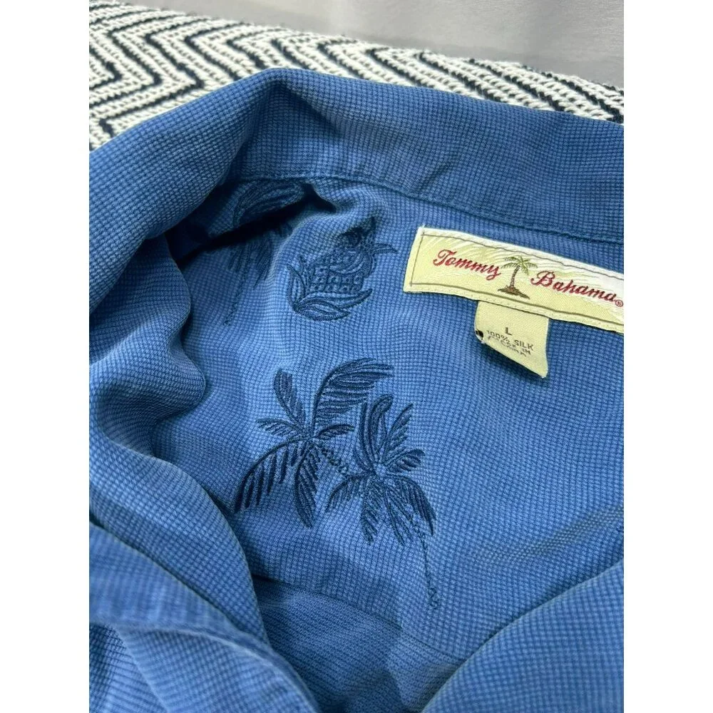 Tommy Bahama Men's Blue Silk Short Sleeve Button-Up Shirt L - Picture 5 of 5